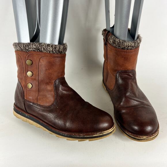 Muk Luks Hope Ankle Boots Women's 7 Brown Leather Side Zip Flat Round Toe Bootie - Picture 1 of 10